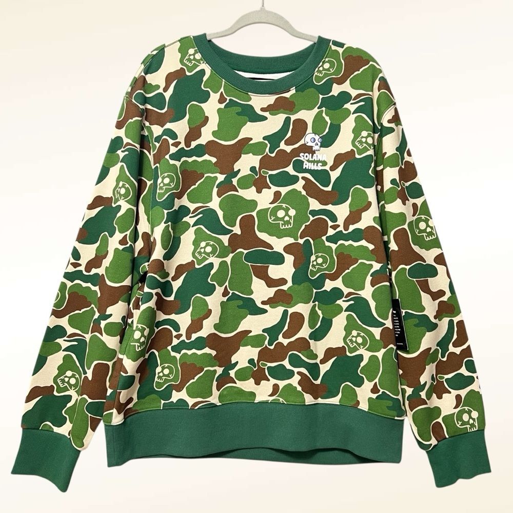 Solana Hills Mens Camo Print Logo Sweatshirt Size Medium Oversized Streetwear